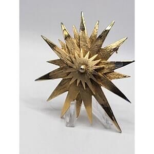 Vintage Pell Starburst Brooch Gold Tone Mid Century Statement Pin